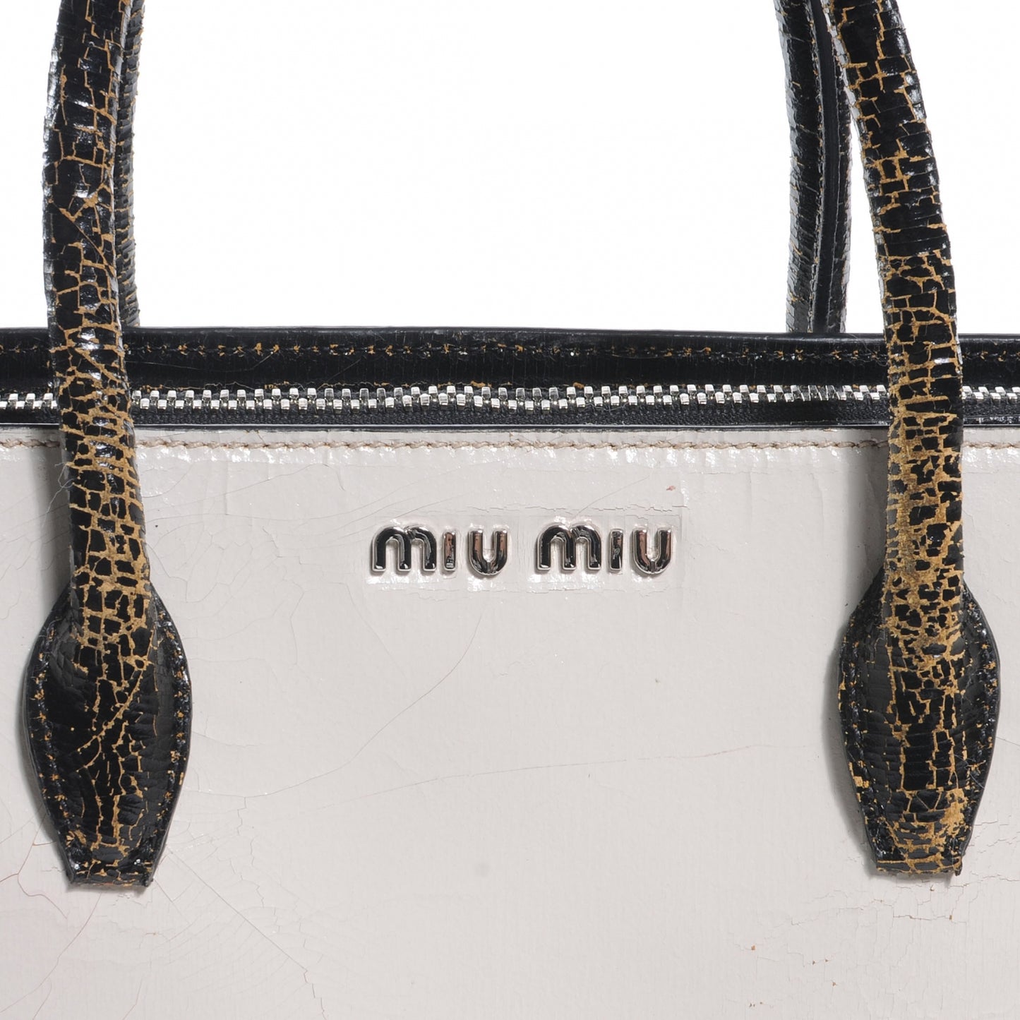 Leather Craquele Handbag Talco and Ebano