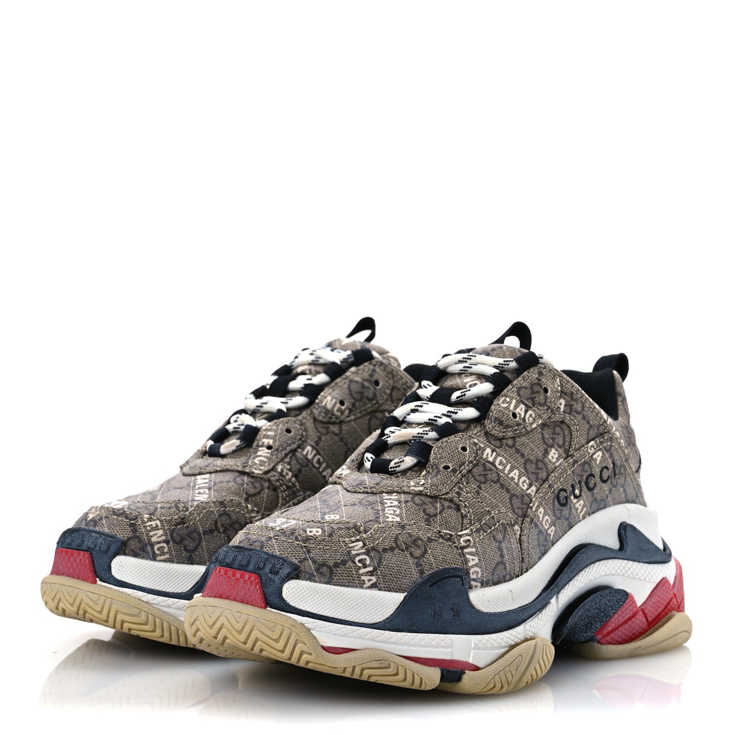 Balenciaga X GUCCI GG Supreme Monogram Allover Logo Womens Triple S Sneakers 37 Beige Ebony Mystic White 4 of 15