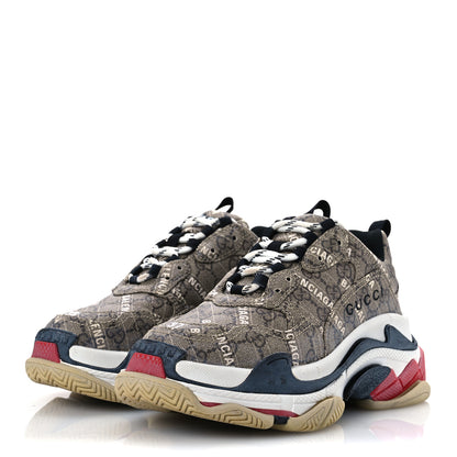 Balenciaga X GUCCI GG Supreme Monogram Allover Logo Womens Triple S Sneakers 37 Beige Ebony Mystic White 4 of 15