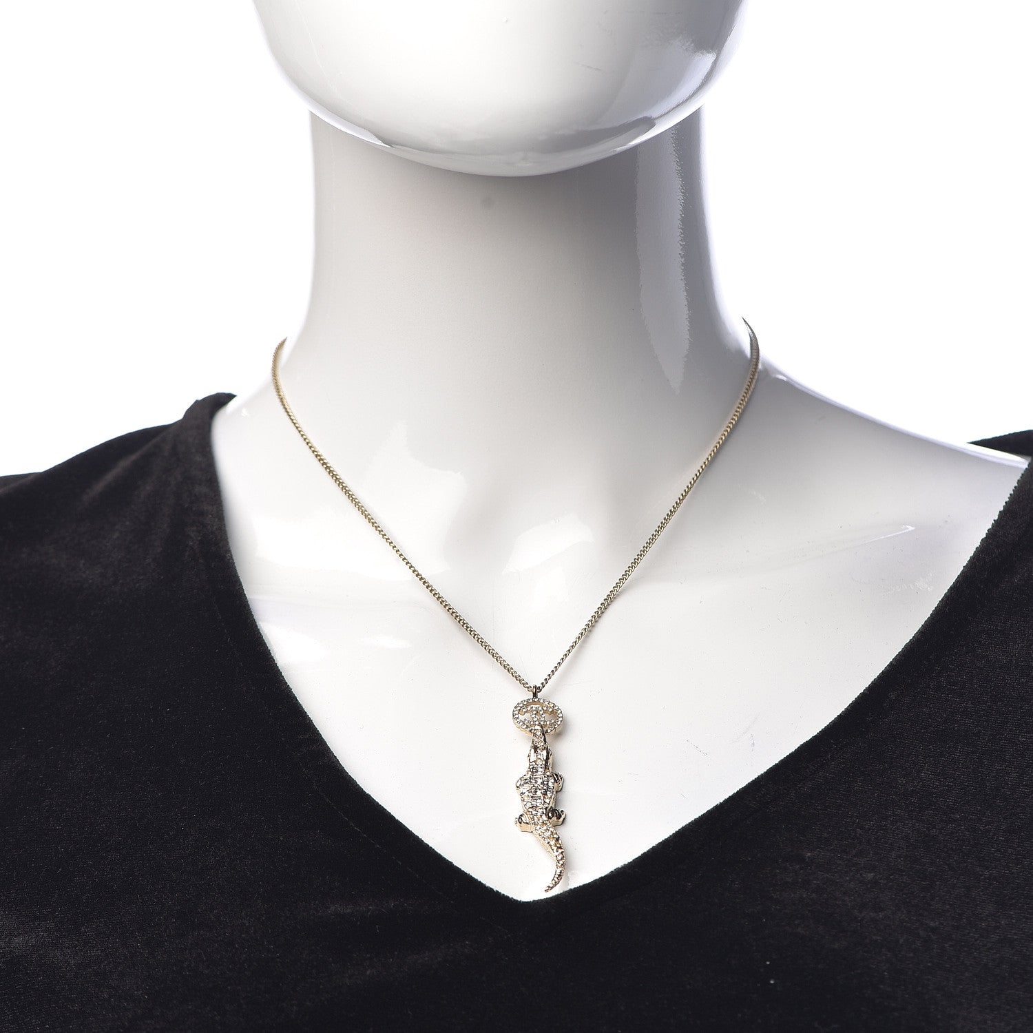 Chanel Crystal CC Alligator Necklace Gold 2 of 6