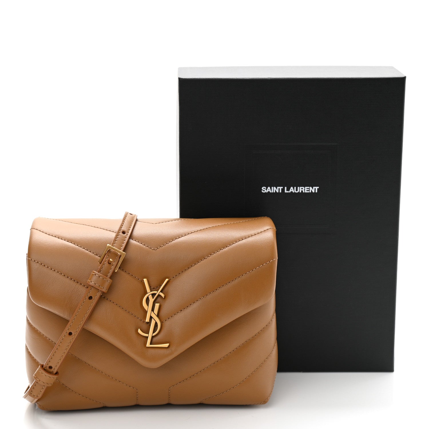 Saint Laurent Calfskin Y Quilted Monogram Toy Loulou Crossbody Bag Dark Natural 11 of 11