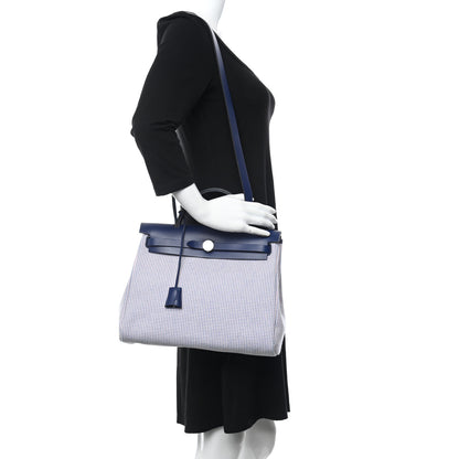 Hermes Criss Viking Vache Hunter Herbag Zip Retourne 31 PM Ecru Mauve Bleu 2 of 13