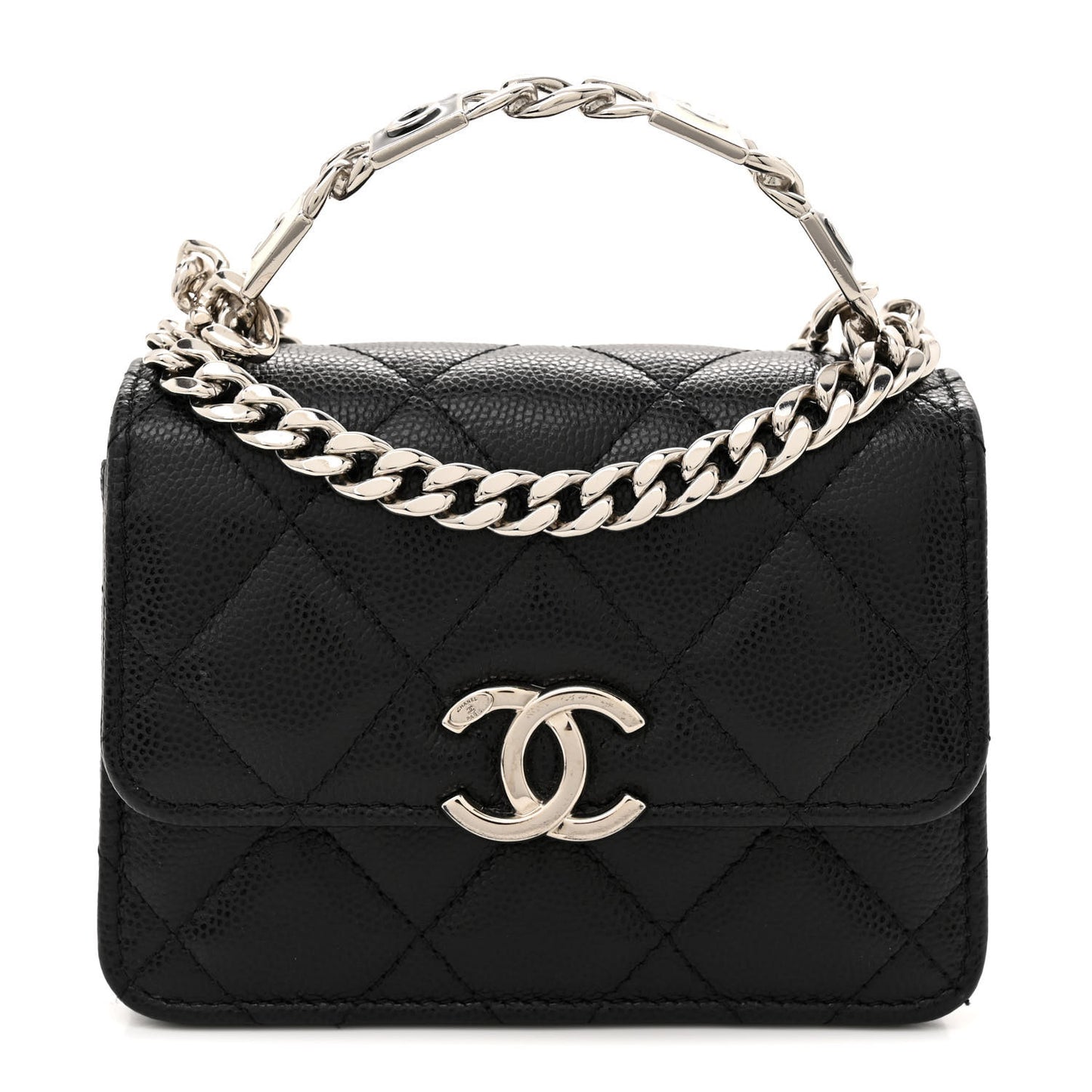 Caviar Quilted Pick Me Up Clutch With Chain Black