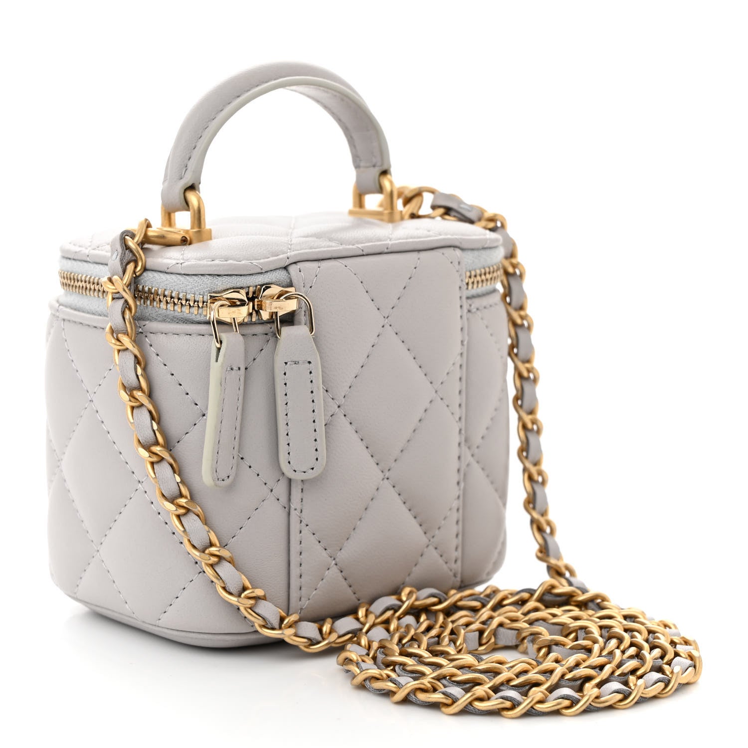 Chanel Lambskin Quilted Top Handle Mini Vanity Case With Chain Grey 3 of 10