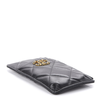 Chanel Goatskin Quilted 19 Flat Wallet Pouch Black 4 of 10