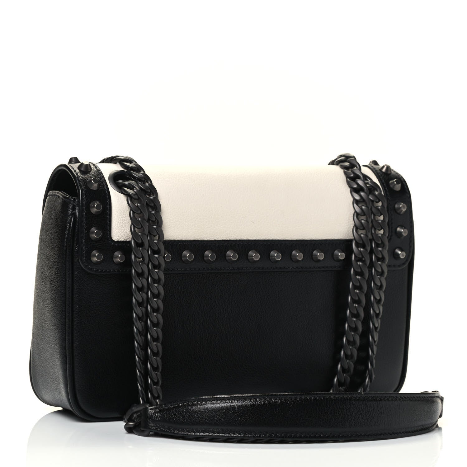 Prada Glace Calfskin Studded Crossbody White Black 2 of 4