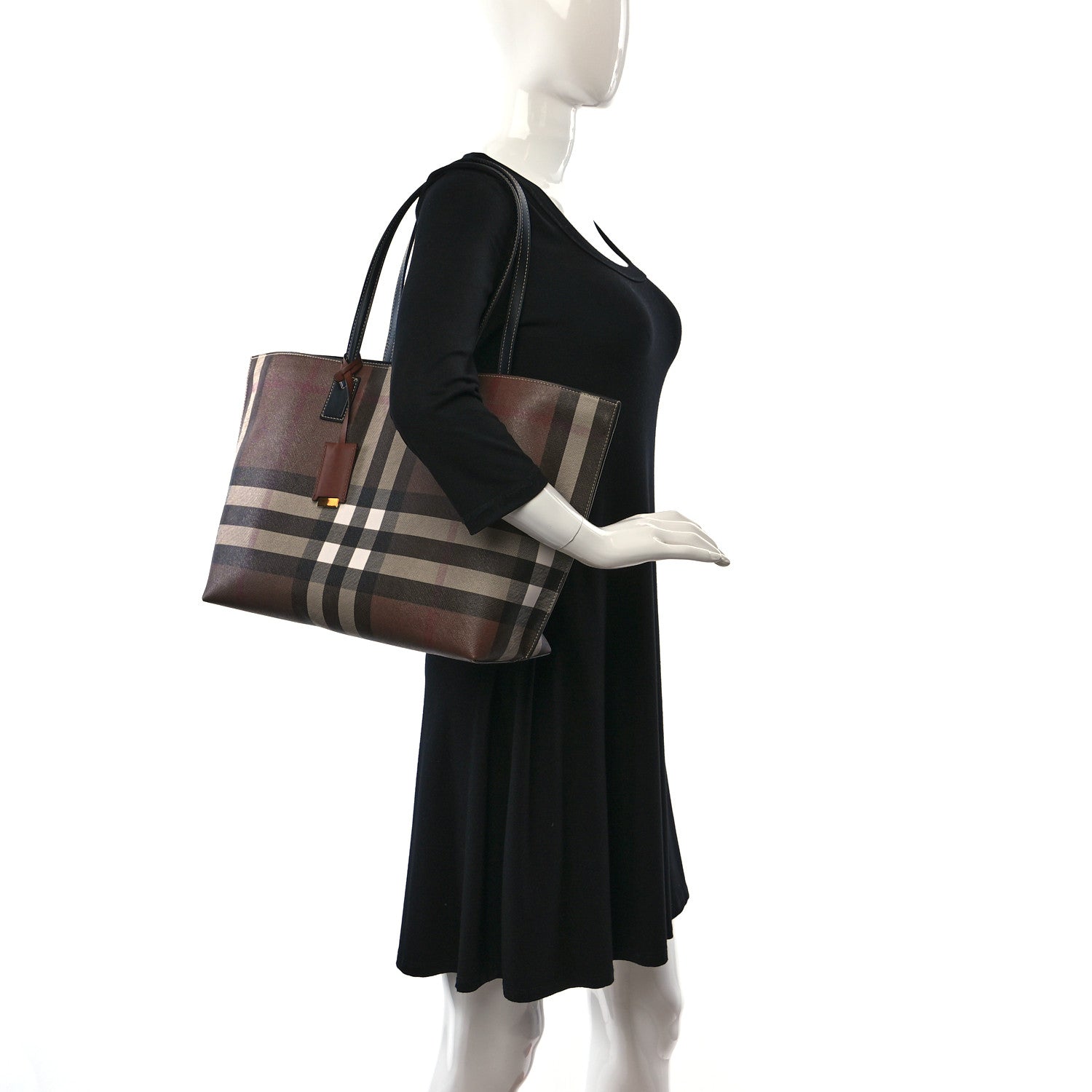 Burberry E-Canvas Check Medium Soft TB Tote Dark Birch Brown 2 of 8