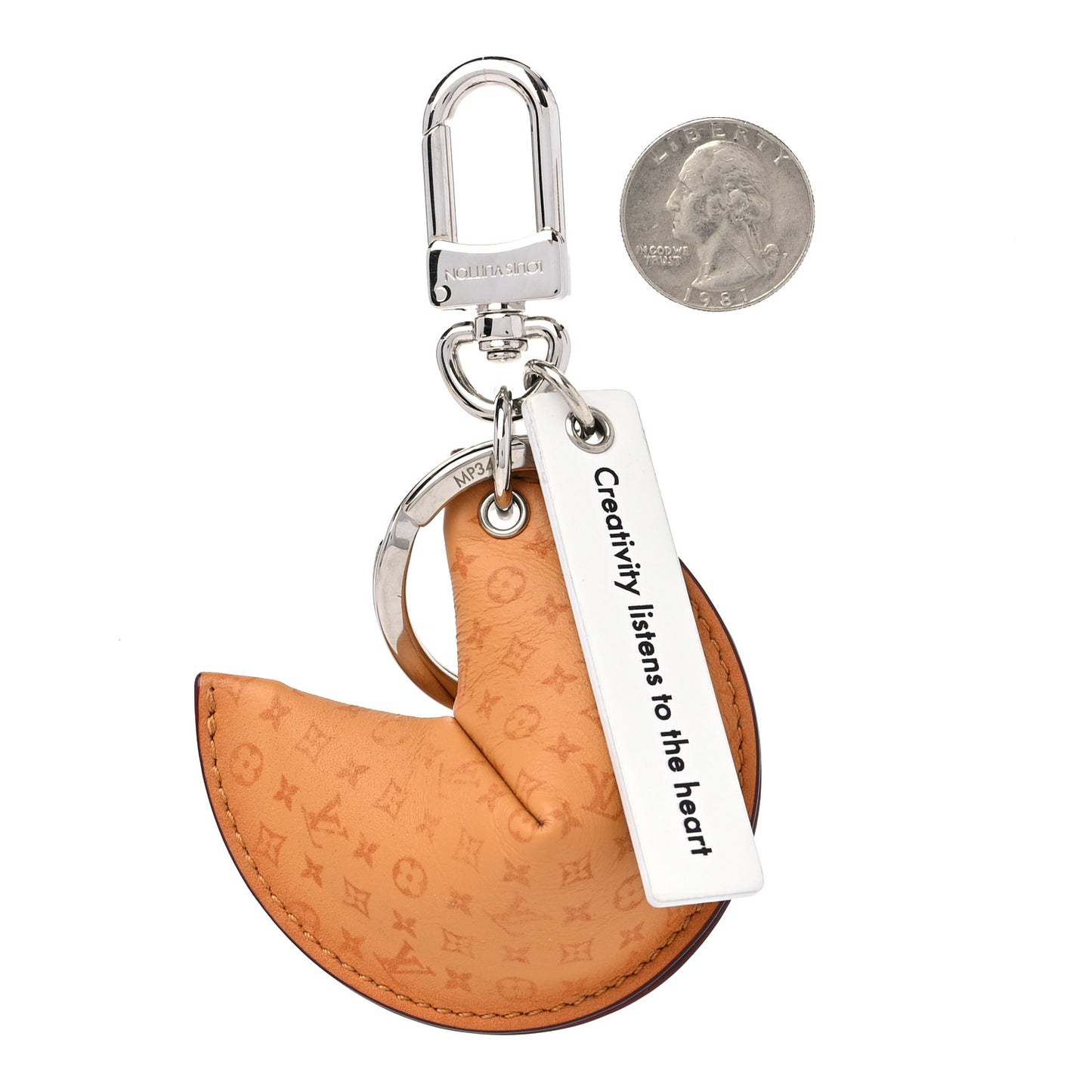 Calfskin Monogram Printed LV Fortune Cookie Bag Charm Key Holder Brown