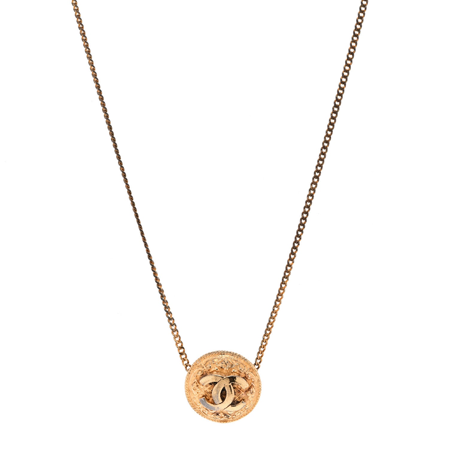 Chanel Metal CC Round Pendant Necklace Gold 1 of 6