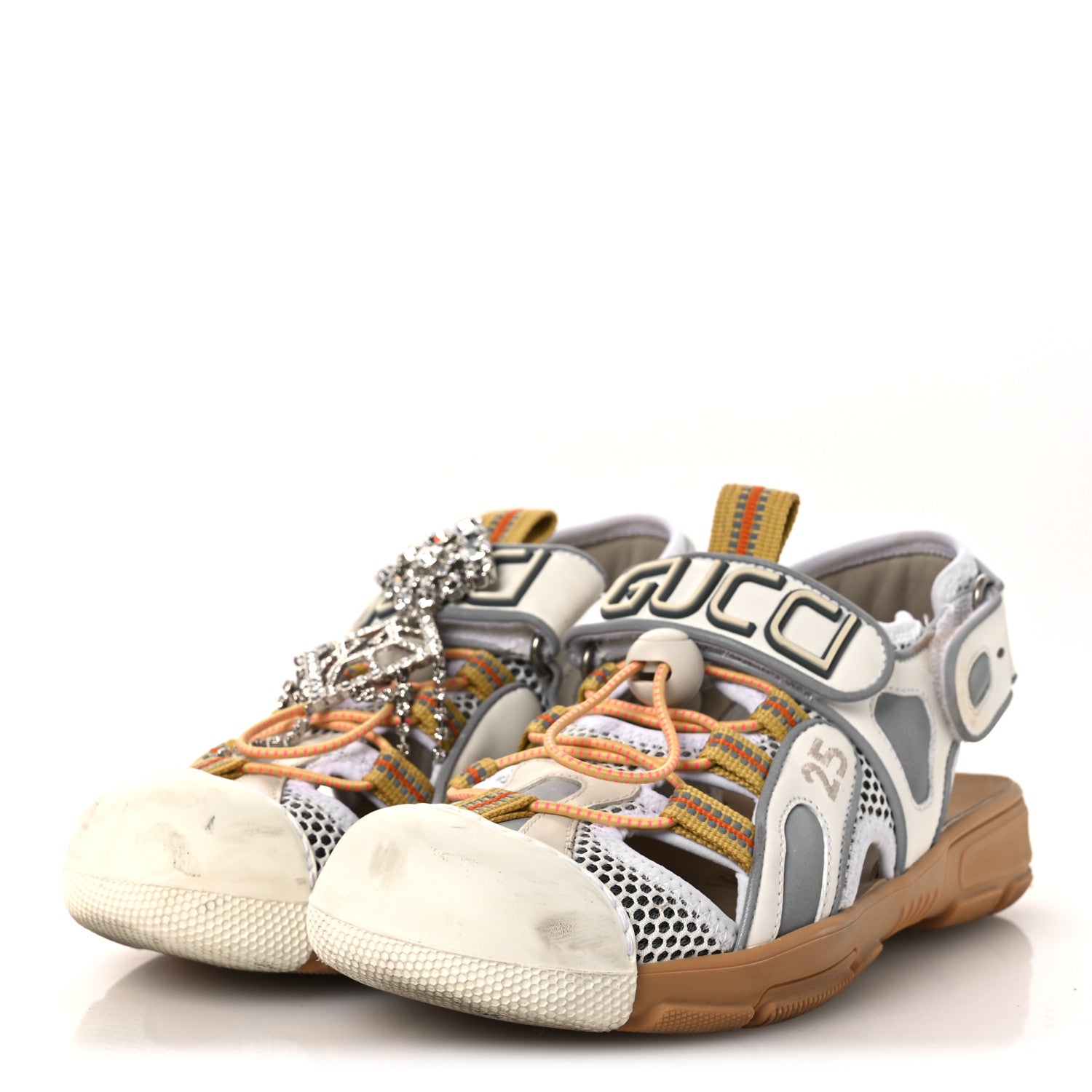 Gucci Mesh Fabric Tinsel Sport Sandals 36 White Silver 4 of 13