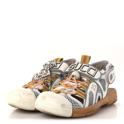 Gucci Mesh Fabric Tinsel Sport Sandals 36 White Silver 4 of 13