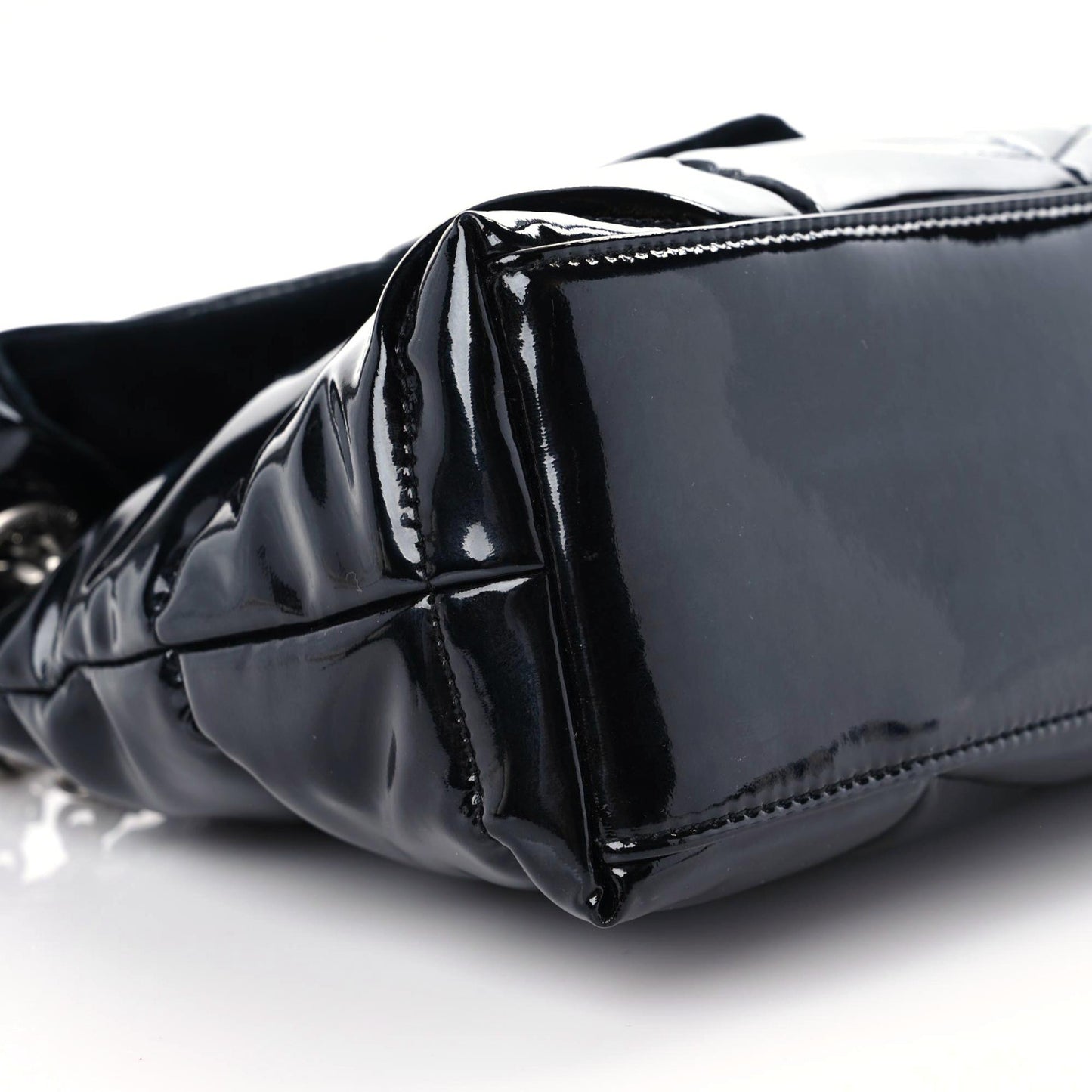 Patent Lambskin Quilted Medium Loulou Puffer Monogram Chain Satchel Black