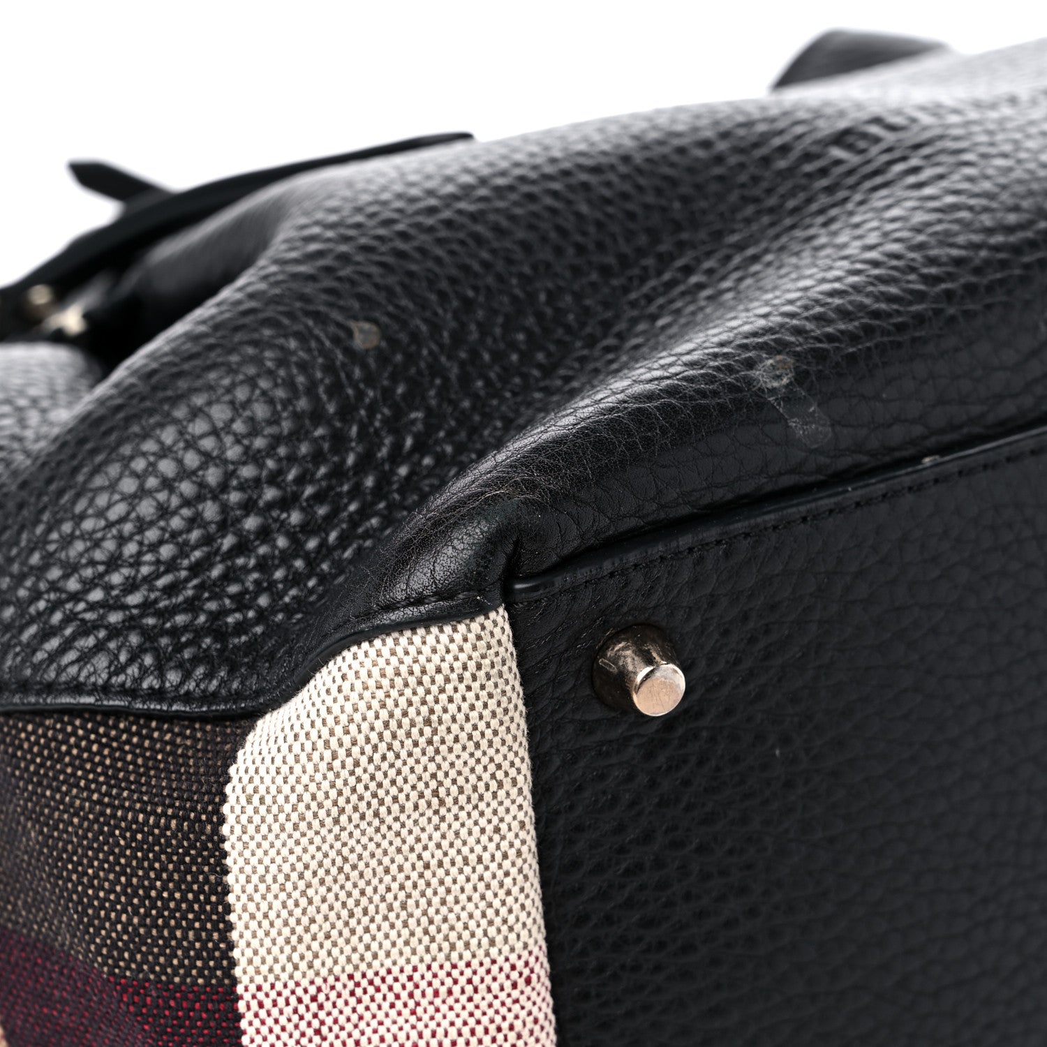 Burberry Grainy Calfskin House Check Small Maidstone Black 8 of 17