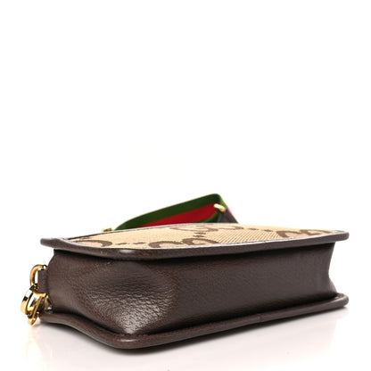 Gucci Monogram Jumbo GG Textured Dollar Calfskin Web Mini Crossbody Bag Camel Ebony New Acero 4 of 9