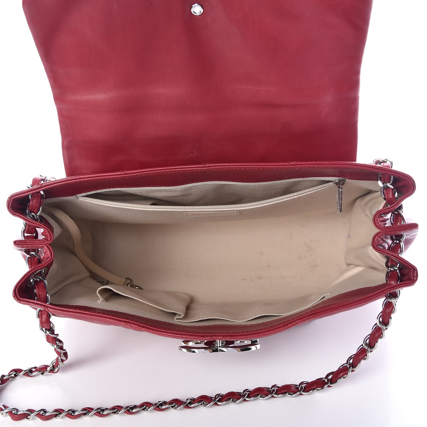 Calfskin Double Stitch Large Hamptons Flap Bag Red