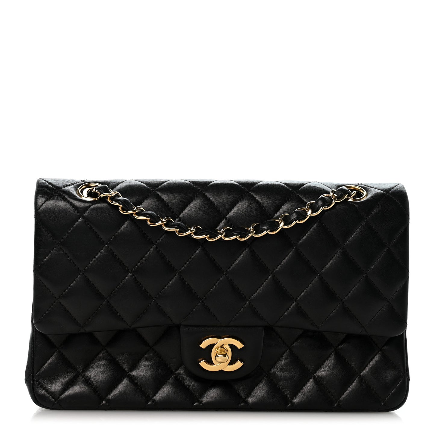 Lambskin Quilted Medium Double Flap Black