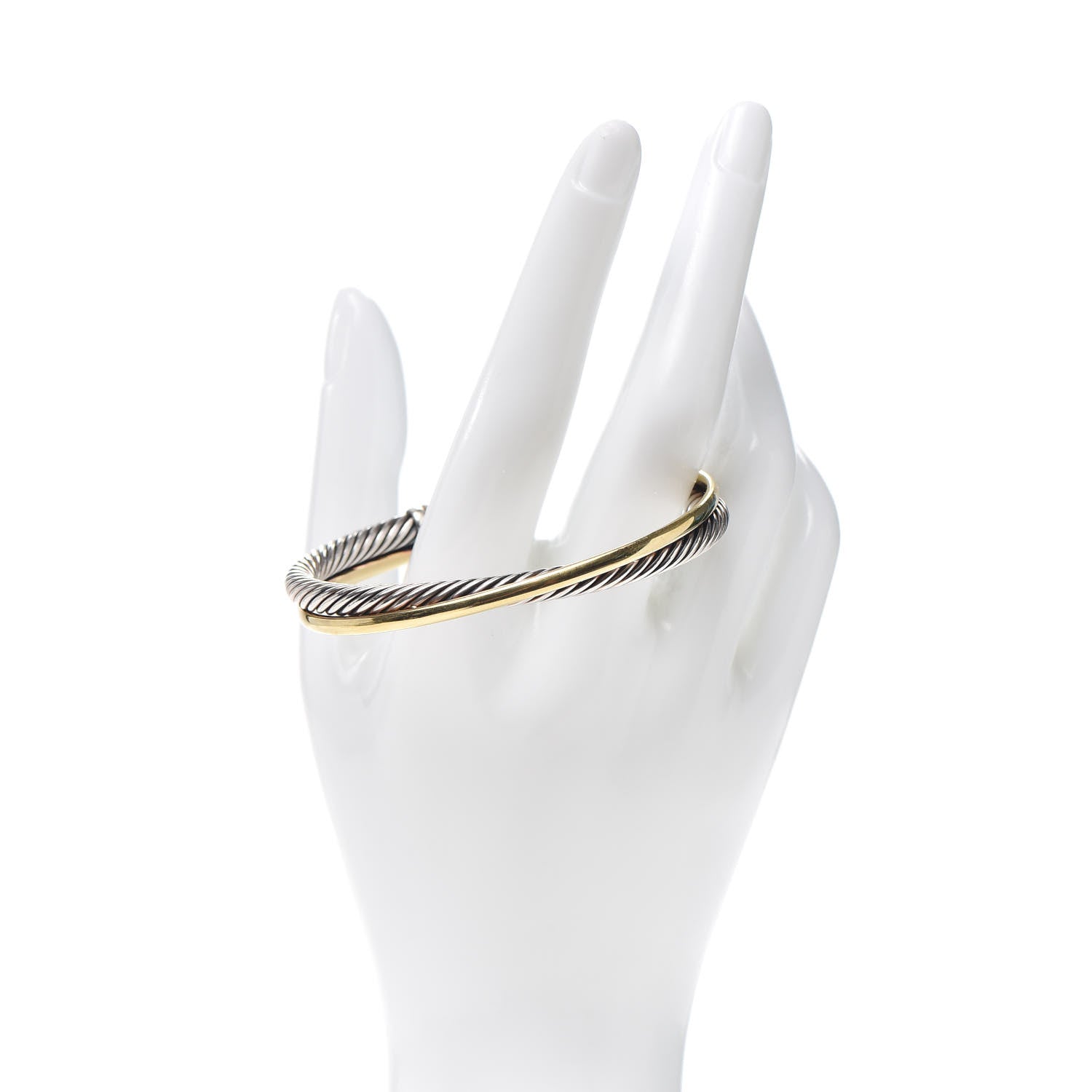 David Yurman Sterling Silver 18K Yellow Gold 5mm Crossover Cuff Bracelet 2 of 5