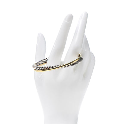 David Yurman Sterling Silver 18K Yellow Gold 5mm Crossover Cuff Bracelet 2 of 5