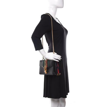 Gucci Calfskin Mini Sylvie Chain Shoulder Bag Black 2 of 14