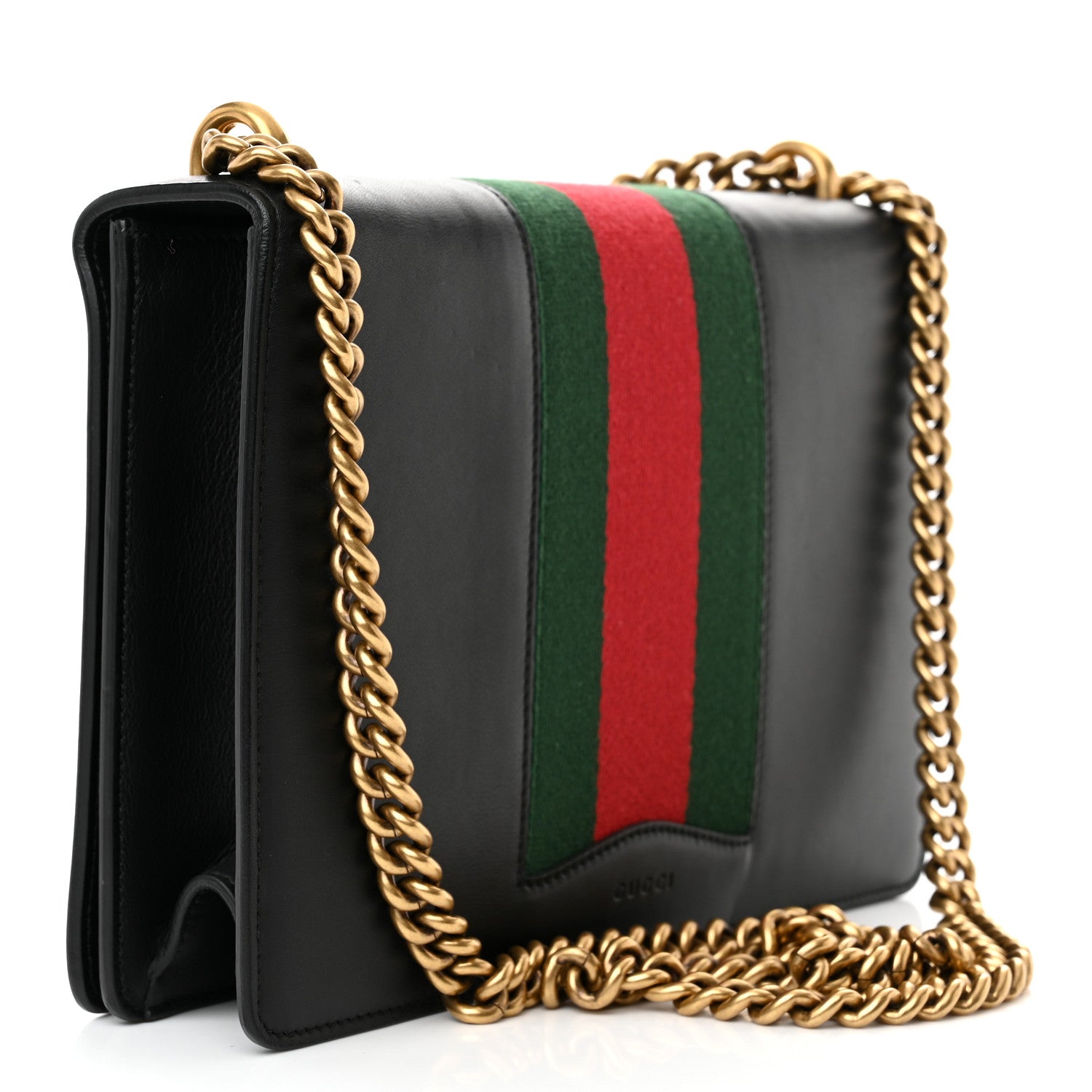 Gucci Calfskin Web Medium Peony Chain Shoulder Bag Black 3 of 12