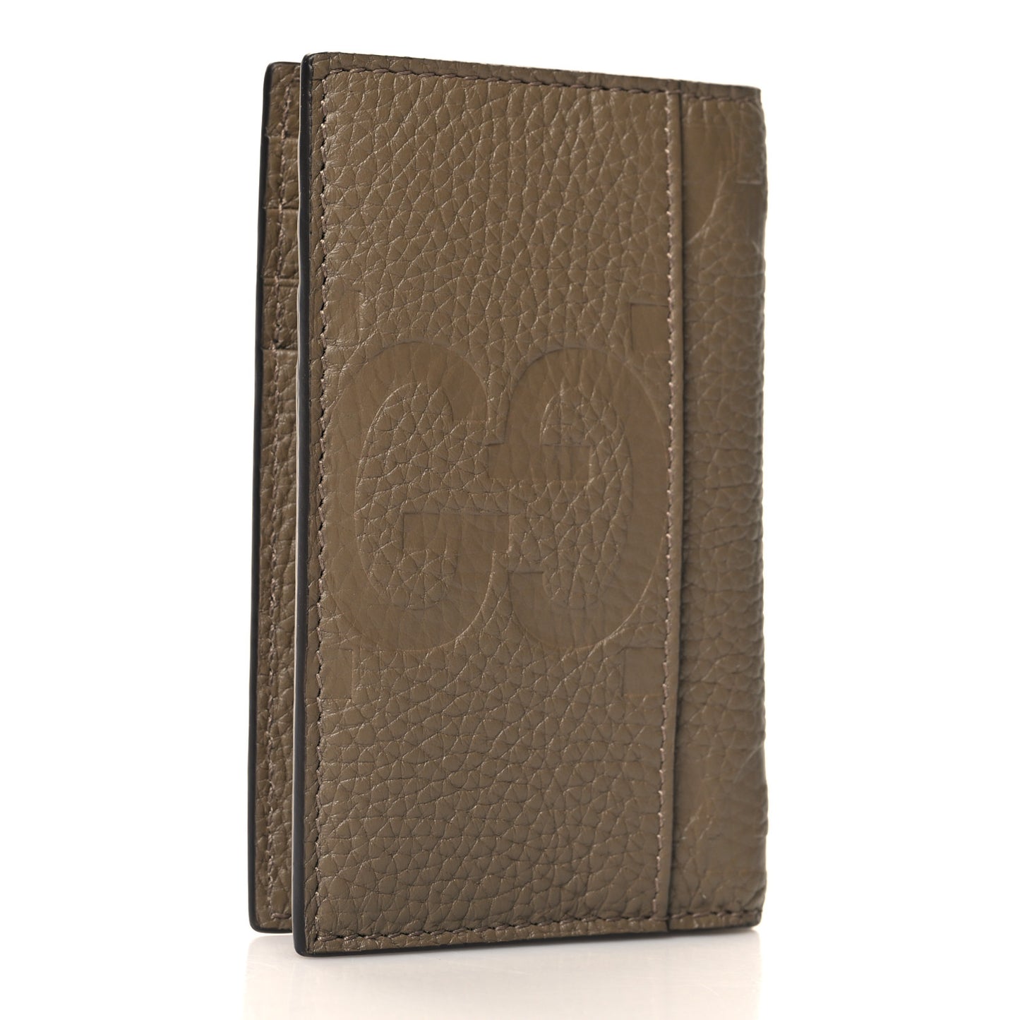 Piuma Calfskin Jumbo GG Embossed Card Case Taupe