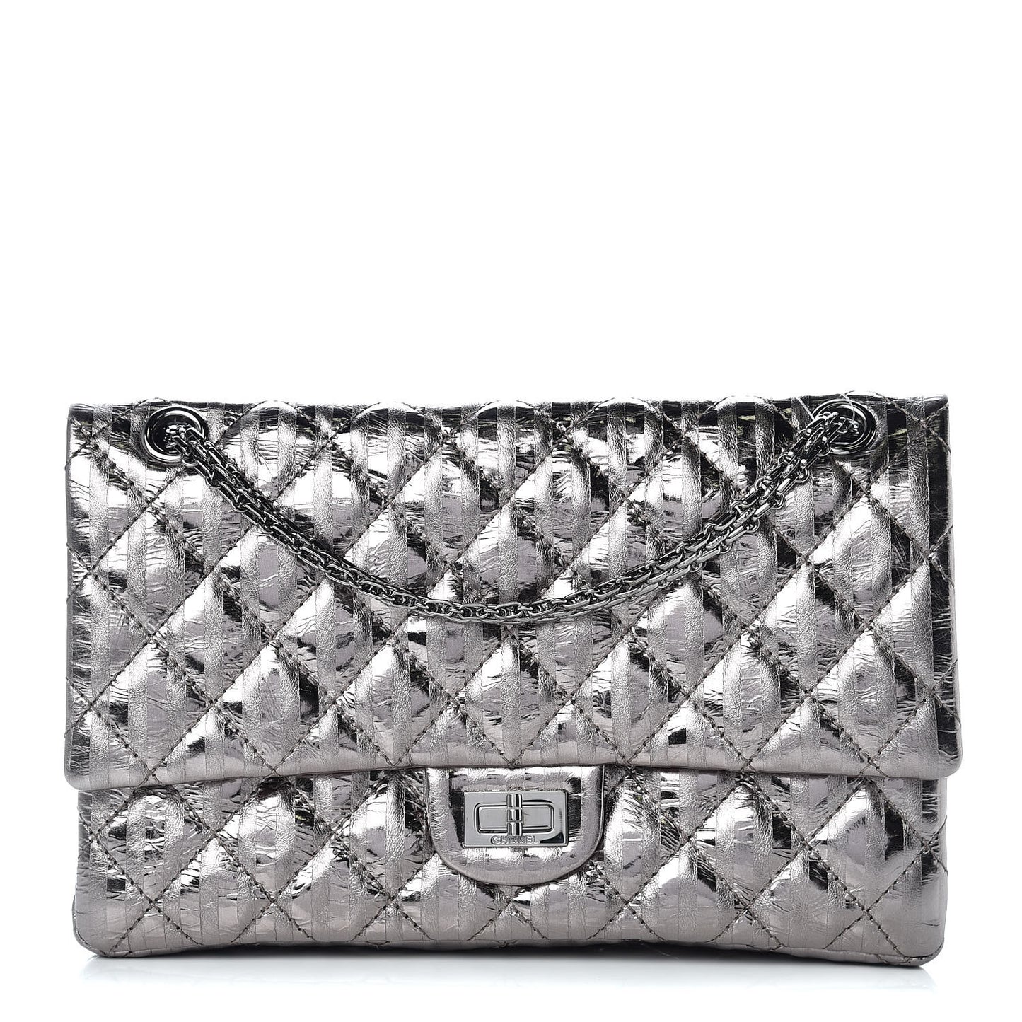 Metallic Striped Calfskin 2.55 Reissue 226 Flap Dark Silver