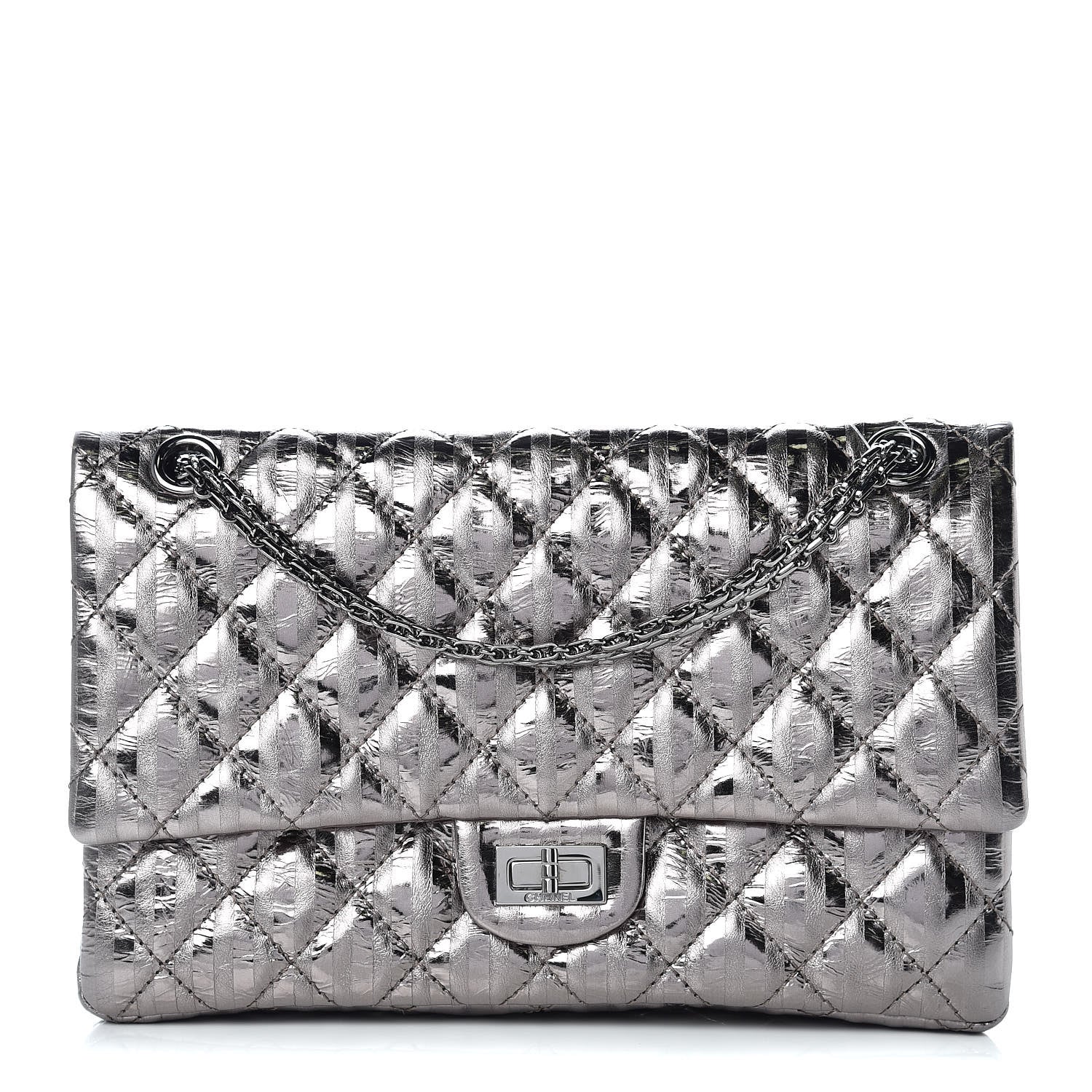 Chanel Metallic Striped Calfskin 2.55 Reissue 226 Flap Dark Silver 1 of 8