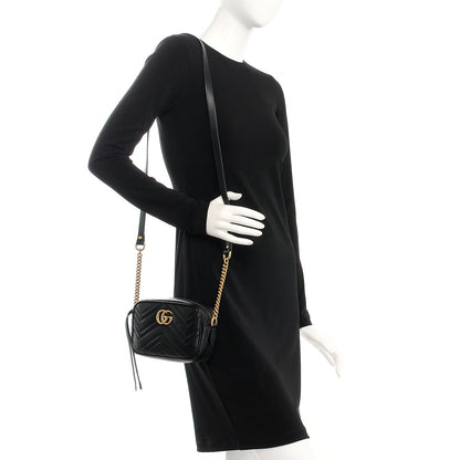Gucci Calfskin Matelasse Mini GG Marmont Chain Shoulder Bag Black 2 of 7