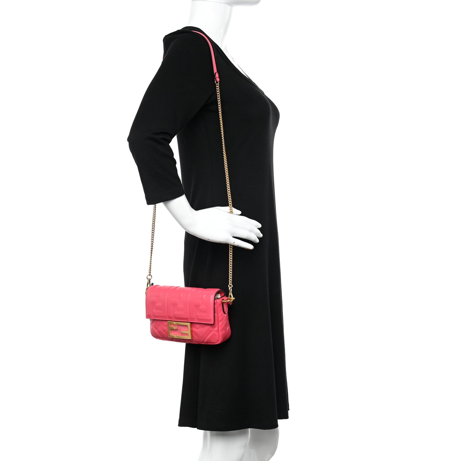Fendi Nappa FF 1974 Embossed Mini Baguette Lampone 2 of 10