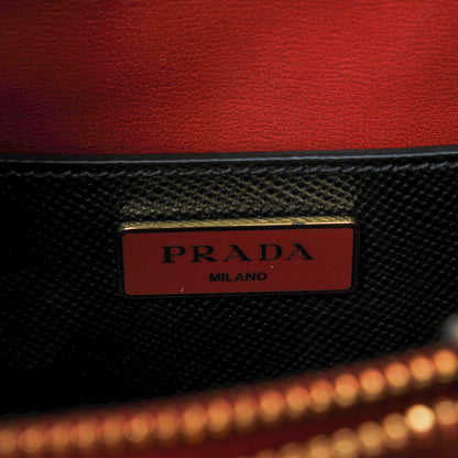 Prada Saffiano Cuir Bi-Color Double Handle Tote Black Fuoco 6 of 8