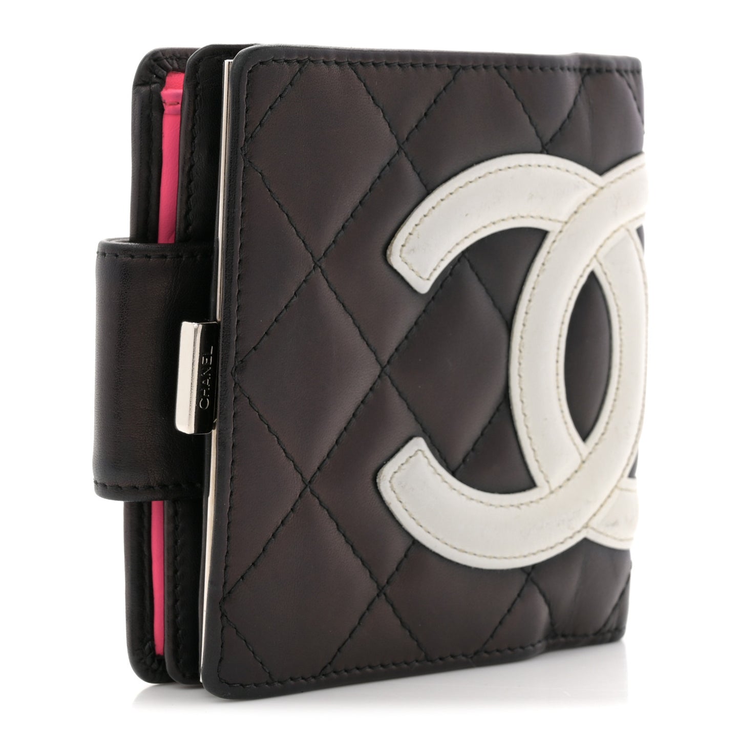 Calfskin Quilted Cambon Bi-fold Wallet Black White