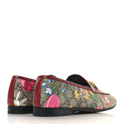 Gucci Canvas GG Monogram Flora Horsebit Womens Jordaan Loafers 39 Beige Ebony Multicolor Rosso 5 of 10