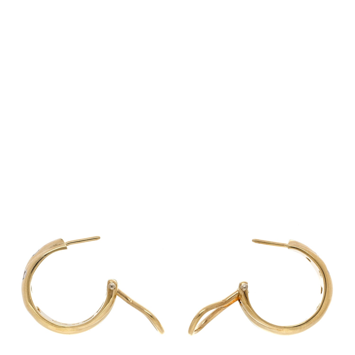 Tiffany 18K Yellow Gold Platinum Diamond Crossover Etoile Hoop Earrings 3 of 4