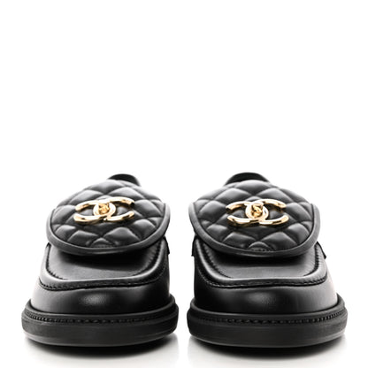 Chanel Lambskin Quilted CC Turnlock Loafers 37 Black 2 of 9