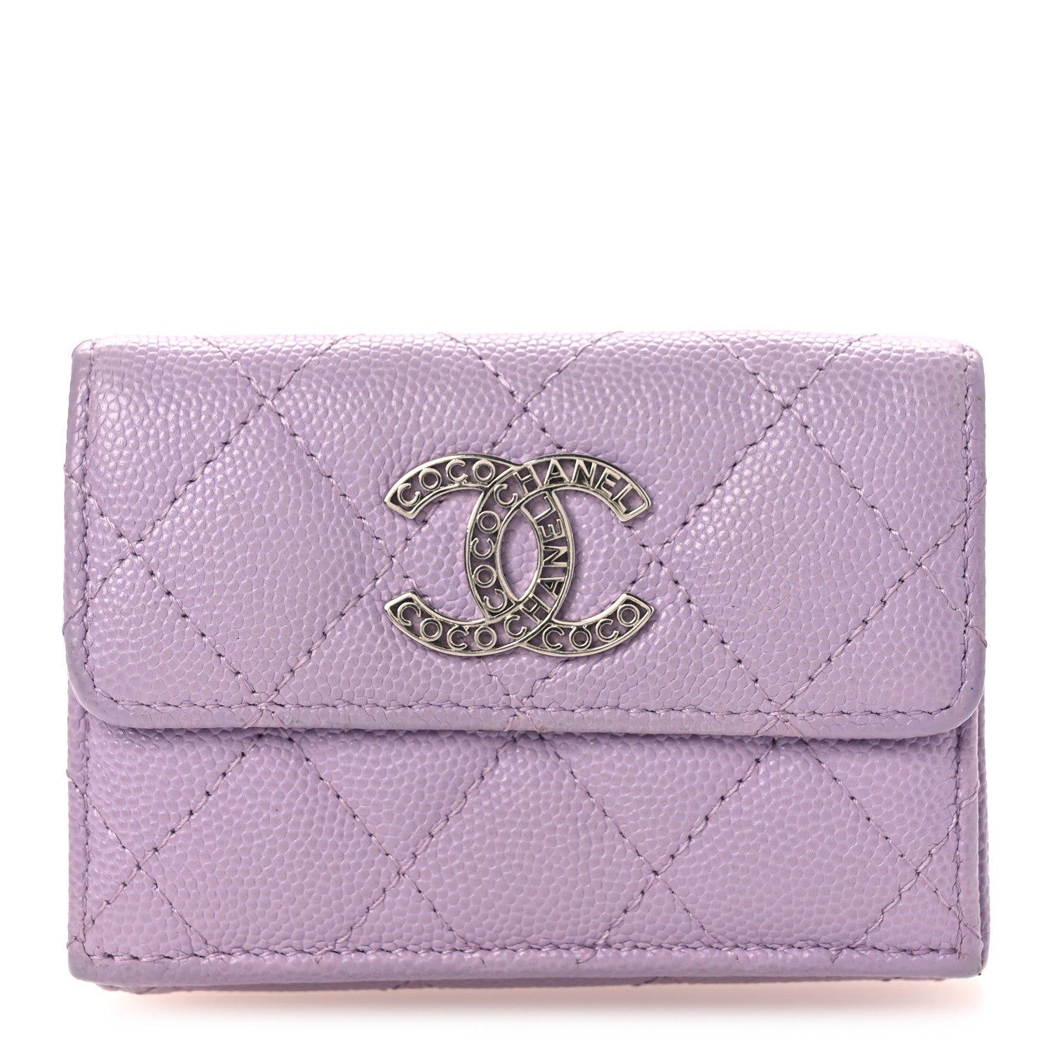 Chanel Caviar Quilted CC Logo Double Flap Wallet Light Purple 1 of 9