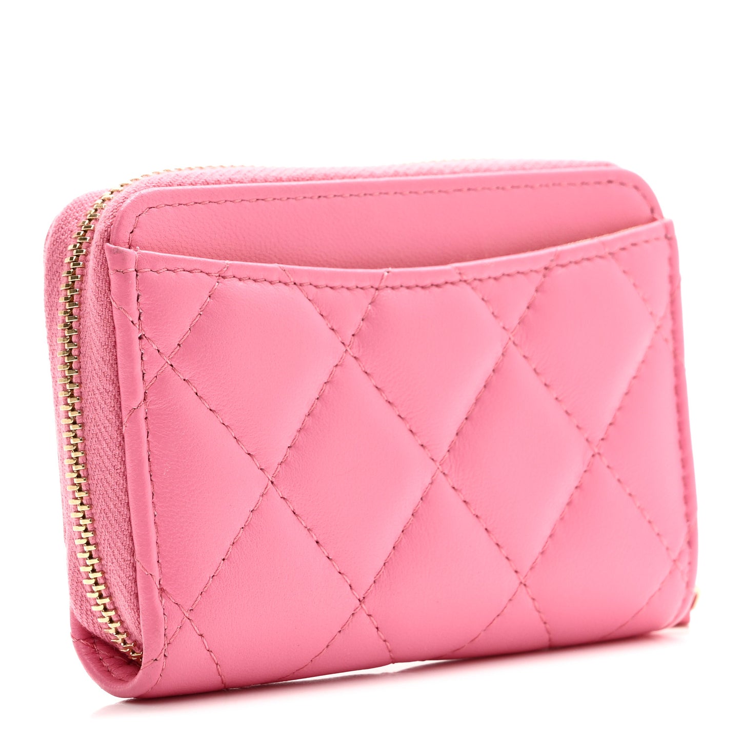 Lambskin Quilted Zip Around Coin Purse Wallet Pink Yellow