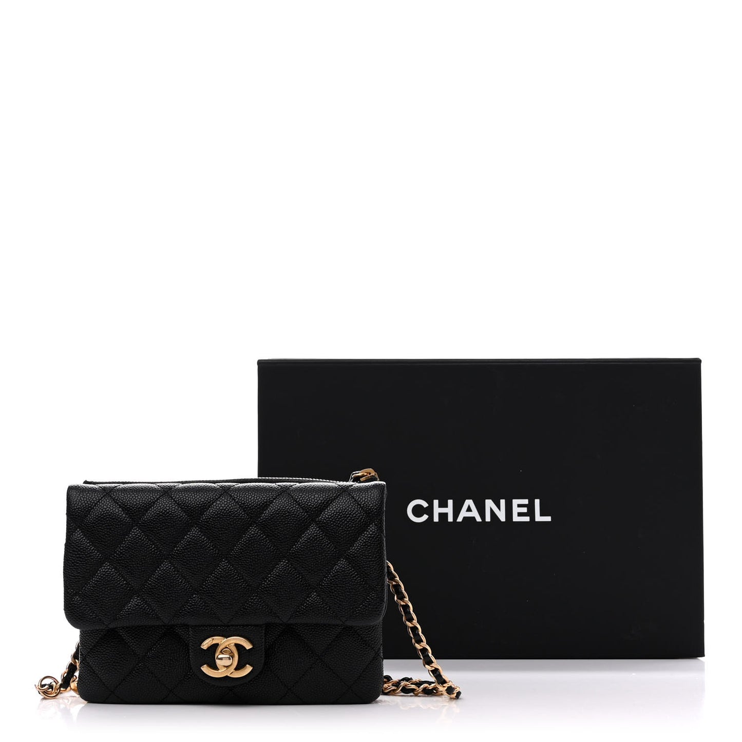 Shiny Caviar Pick Me Up Flap Belt Bag Black