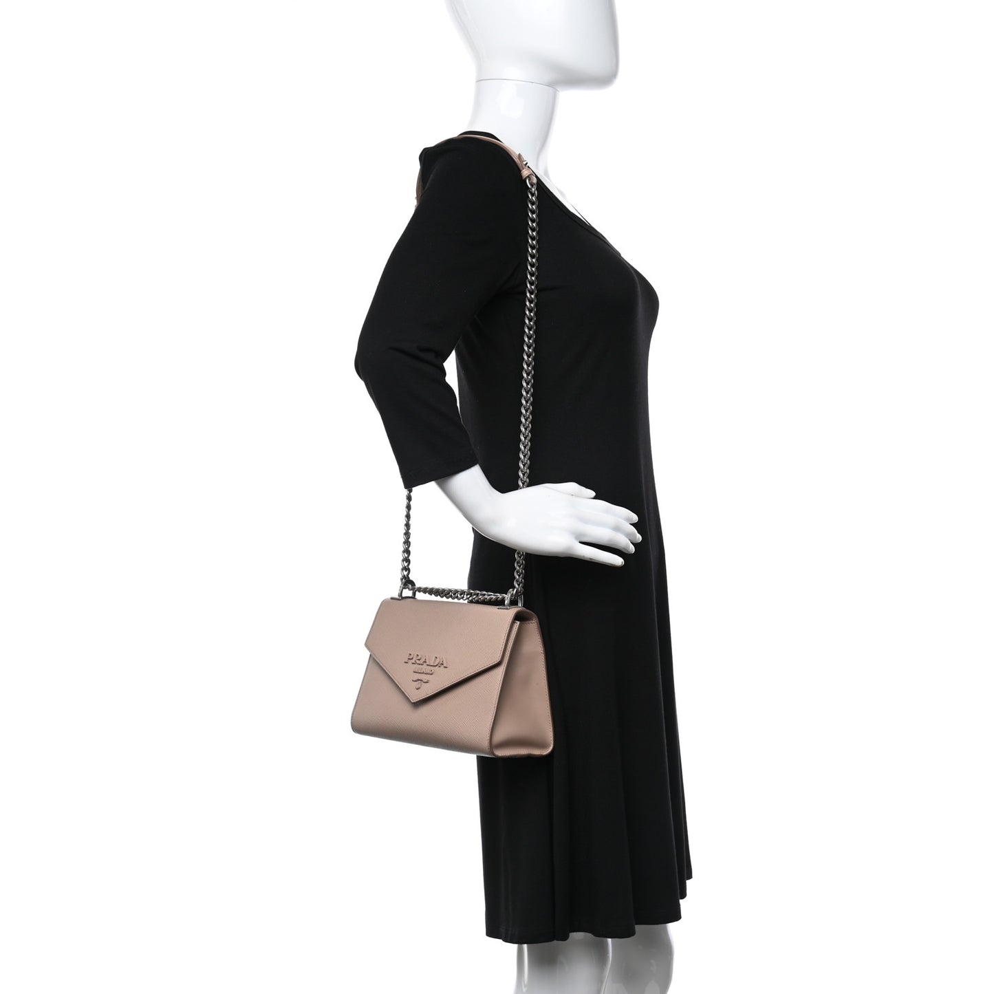 Saffiano Cuir Calfskin Monochrome Envelope Flap Chain Shoulder Bag Cipria