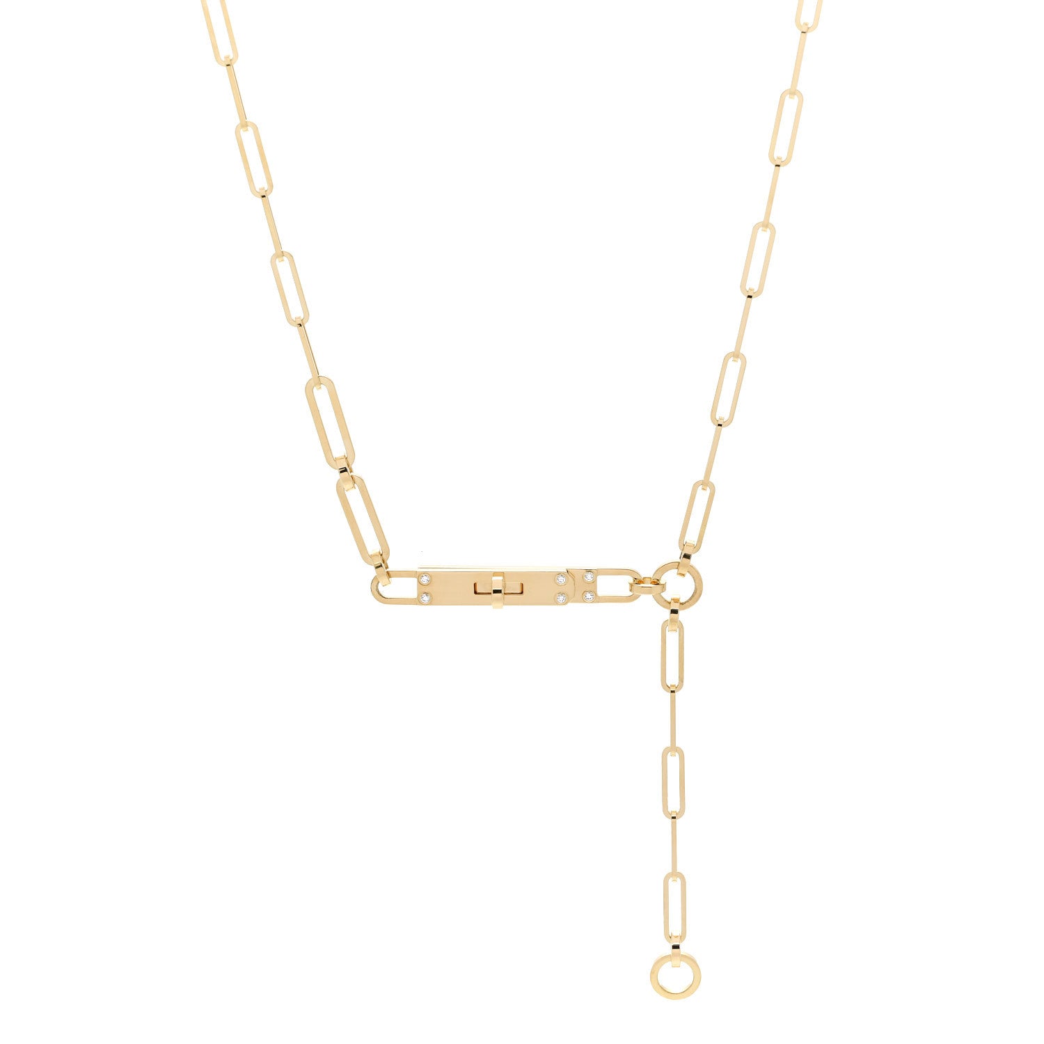 Hermes 18K Yellow Gold Diamond PM Kelly Chaine Lariat Necklace ST 1 of 6