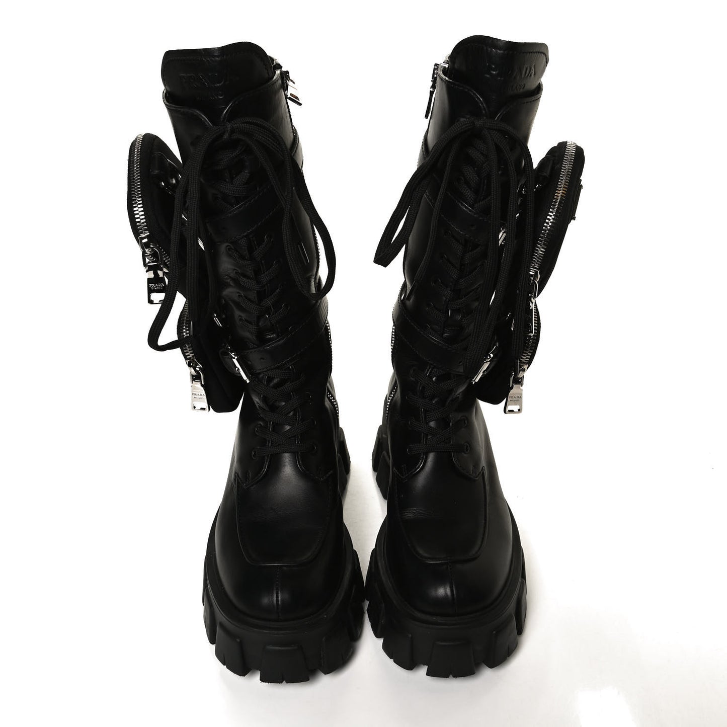 Vitello Lux Nylon Metal Triangle Logo Monolith Pouch Pocket 55mm Tall Combat Boots 36 Black
