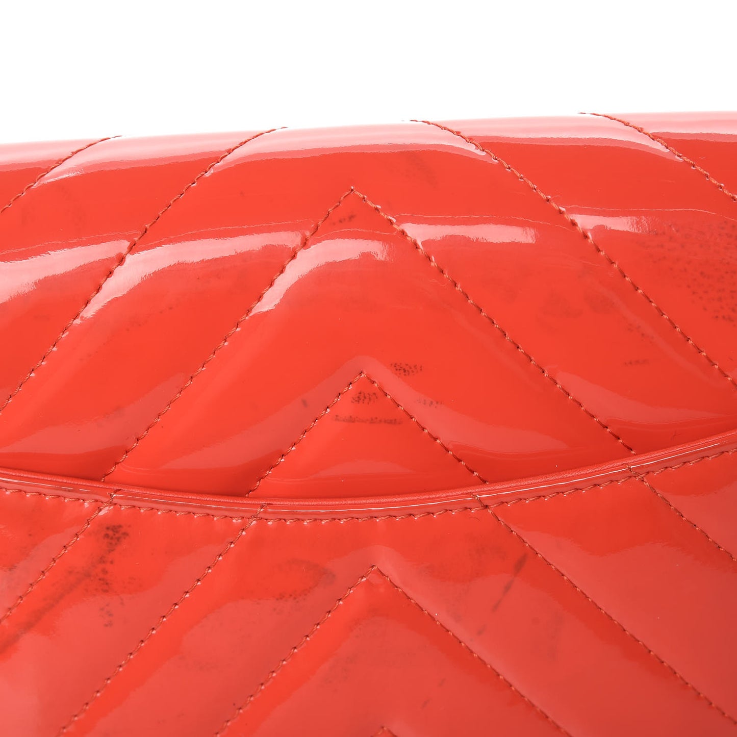 Patent Calfskin Chevron Quilted Wallet On Chain WOC Red