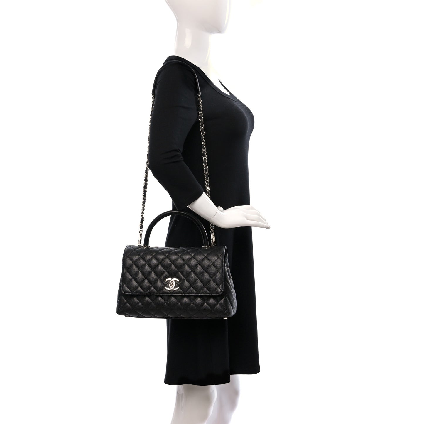 Caviar Quilted Small Coco Handle Flap Black