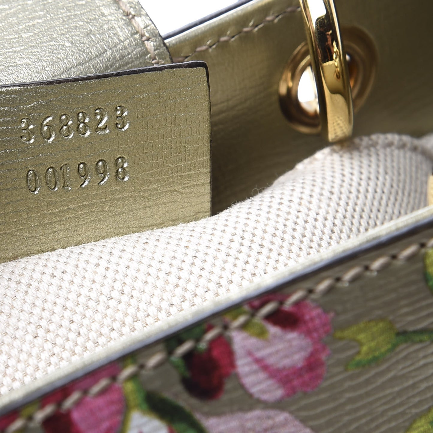 Metallic Shangai Calfskin Blooms Print Mini Bamboo Shopper Tote Gold Multicolor