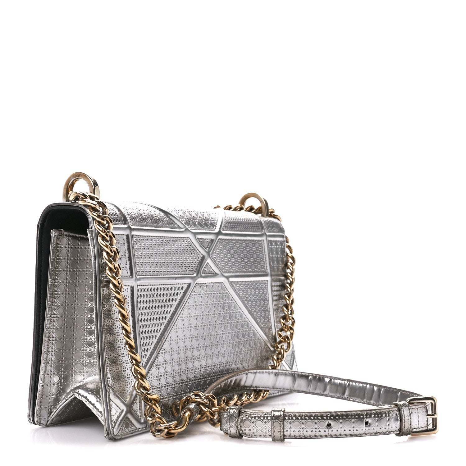 Christian Dior Metallic Patent Micro-Cannage Medium Diorama Flap Bag Silver 3 of 14