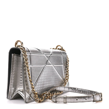 Christian Dior Metallic Patent Micro-Cannage Medium Diorama Flap Bag Silver 3 of 14