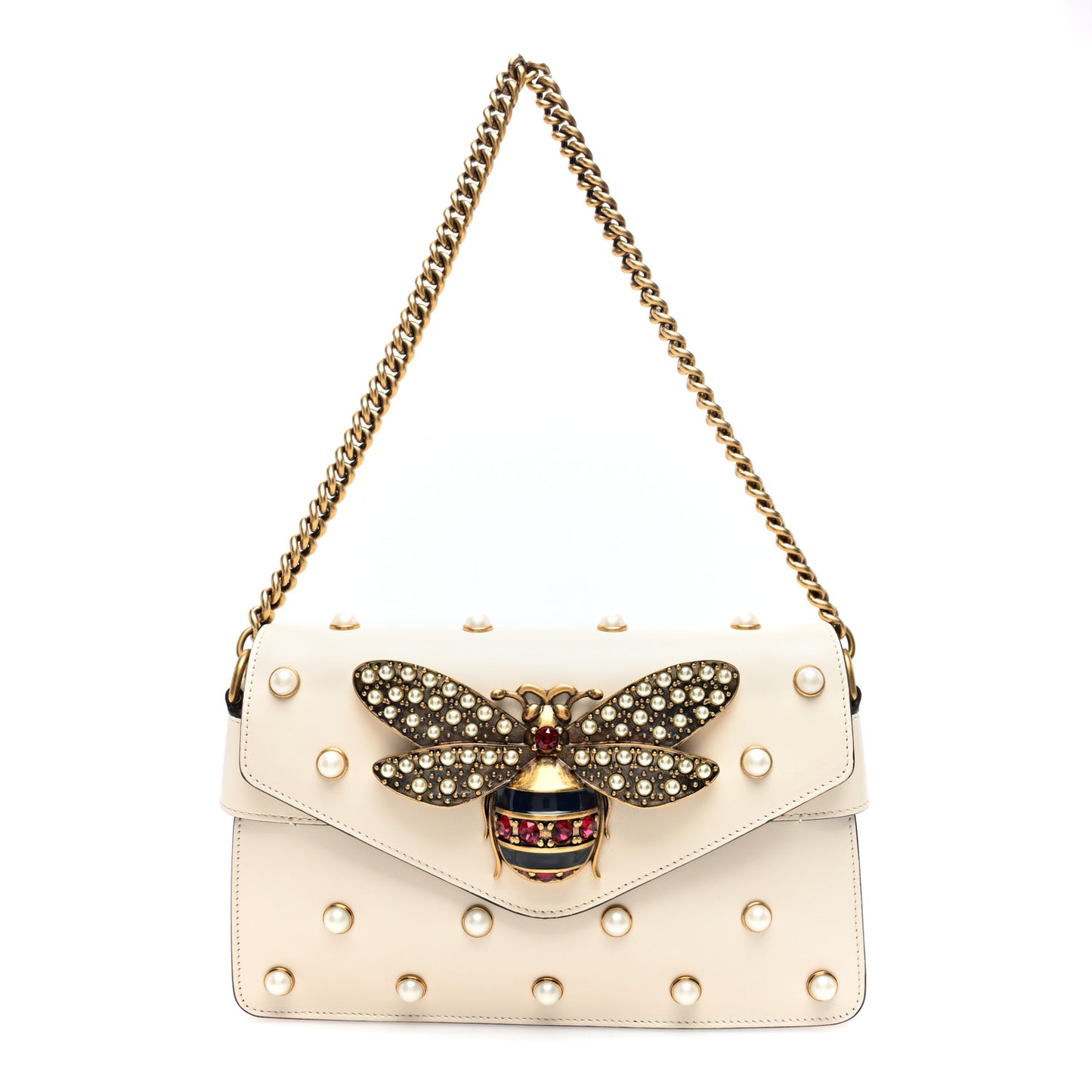 Nappa Pearl Studded Mini Queen Margaret Broadway Shoulder Bag Mystic White