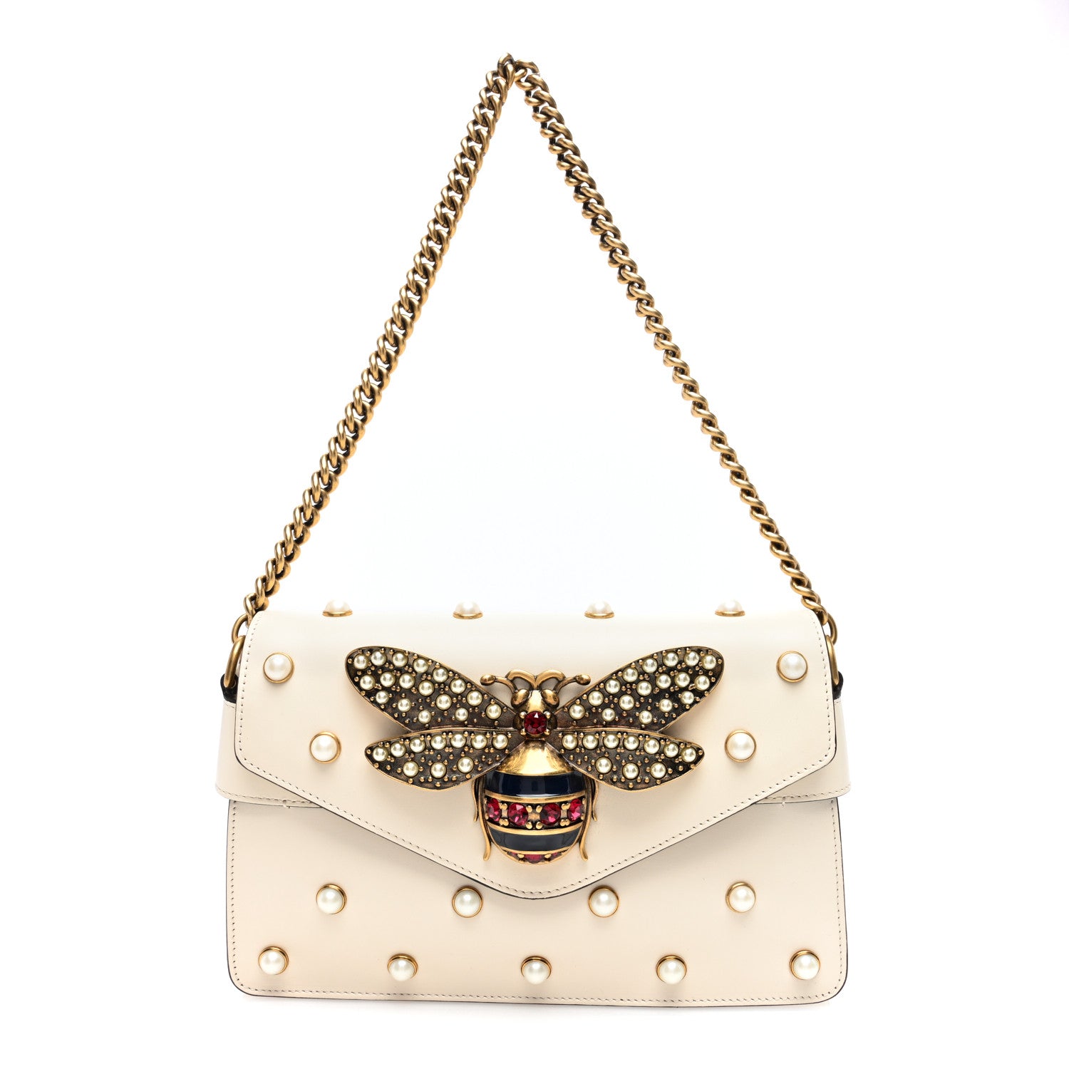 Gucci Nappa Pearl Studded Mini Queen Margaret Broadway Shoulder Bag Mystic White 1 of 10