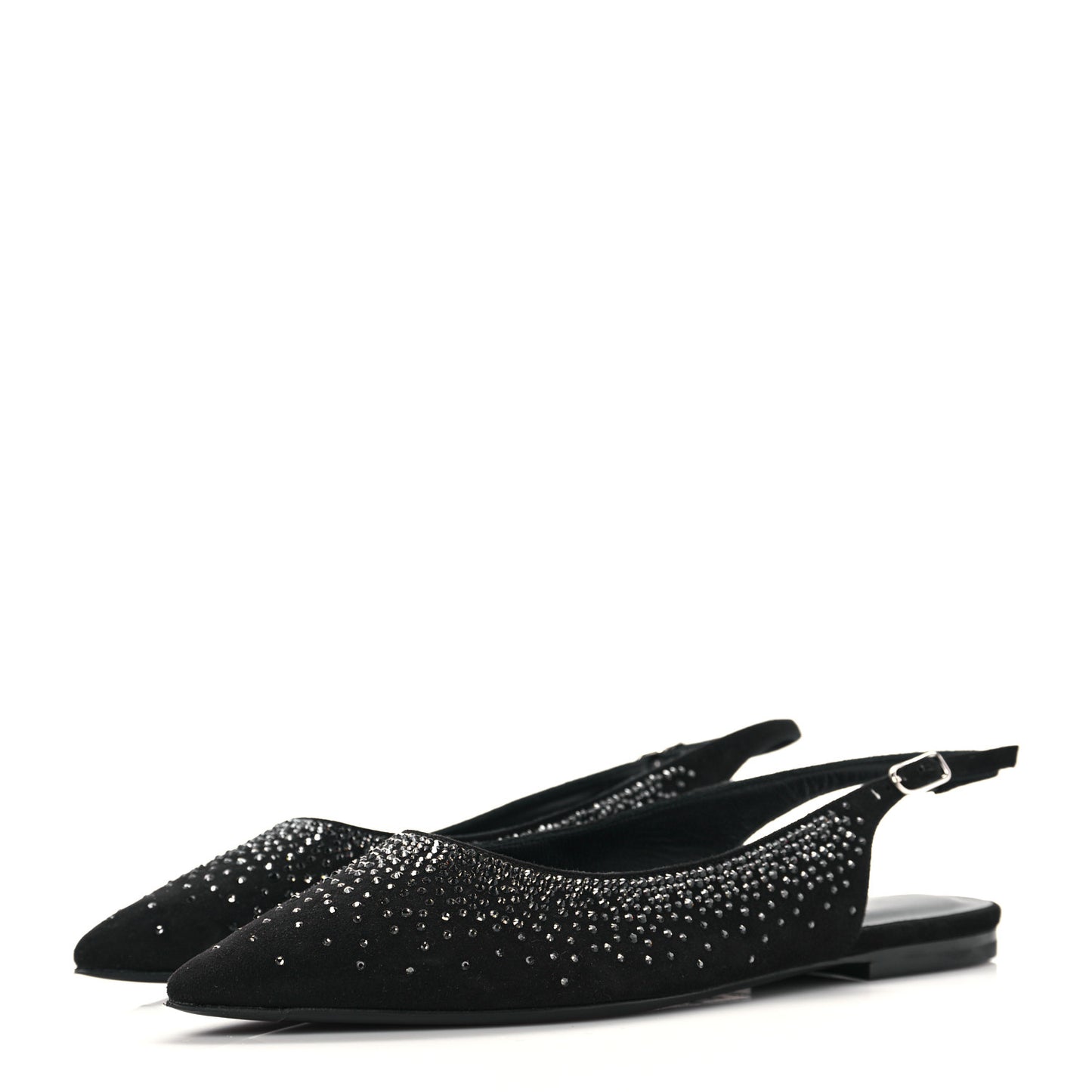 Suede Goatskin Rhinestone Brillante Ballet Flats 36.5 Black