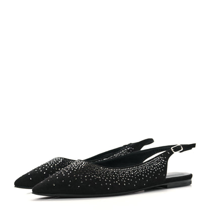 Hermes Suede Goatskin Rhinestone Brillante Ballet Flats 36.5 Black 3 of 8