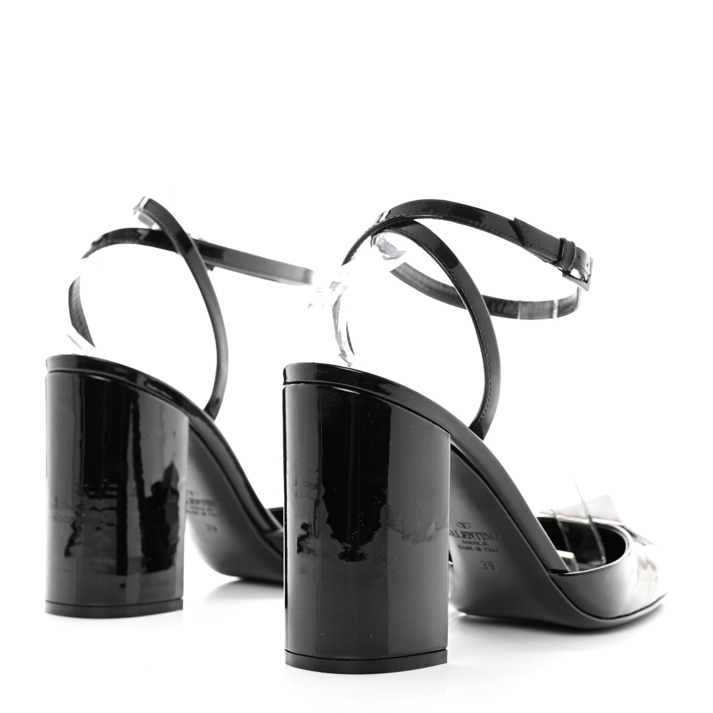 Patent Tonal One Stud Ankle Strap 90mm Block Heel Pumps 39 Black